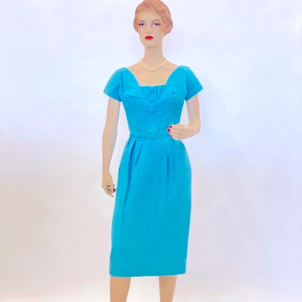 👗Incredible Aqua Vintage MadMen Sheath Wiggle Dress👗 - Picture 11 of 11